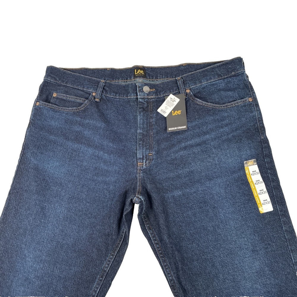 New Mens Lee Regular Straight Fit Wave Dark Wash Denim Jean Size 42x30 NWT